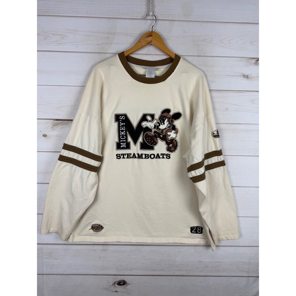 Disneyland Resort Shirt Mens XL Cream Mickey Mouse Steamboats Football Jersey
